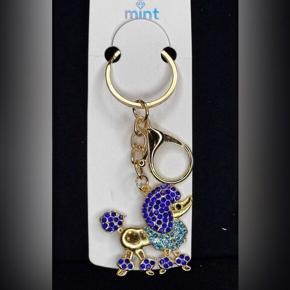 Source Unknown Accessories - Mint Poodle Dog Keychain - Sparkly Crystal Keyring Blue